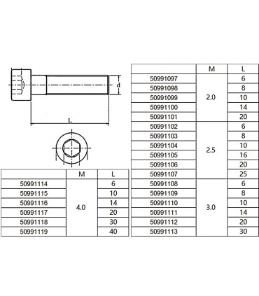 Vis à tête cylindrique à six pans creux M2x20mm