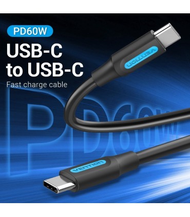 Câble USB 2.0 mâle/mâle Type C PD 60W Noir Vention