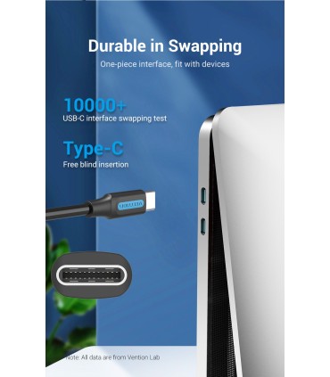 USB 2.0 Male/male Type C PD 60W Black Vention Cable